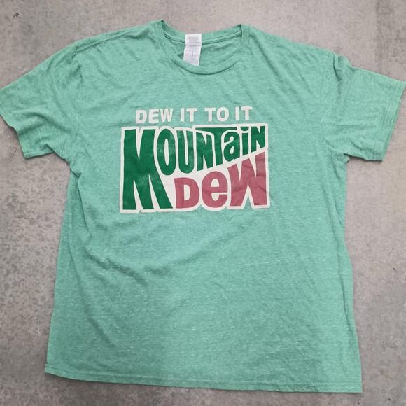 Vintage Mountain Dew Logo Tee - Mens Green 90s XL T-Shirt - Picture 3 of 3